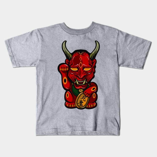 Devil Maneki Neko Kids T-Shirt by LSARTWORK